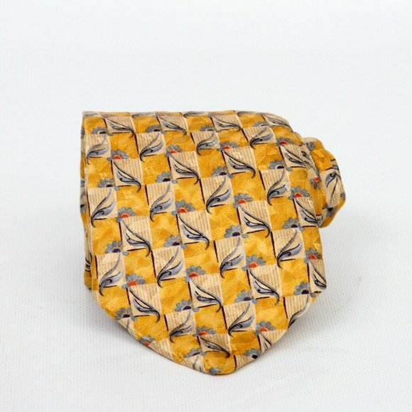 Robert Talbott Paul Simon Yellow Blue Floral Flower Silk Mens Necktie Tie Ties